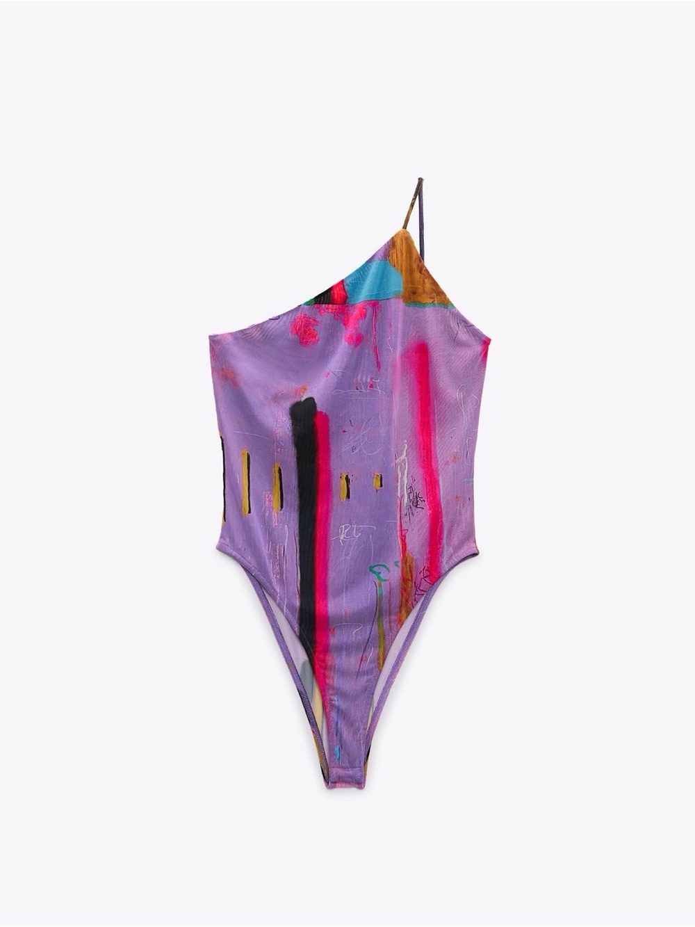 Zara | Abstract Print Asymmetric One-Shoulder Bodysuit